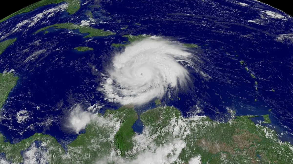 Satellite view of a hurricane over the Caribbean