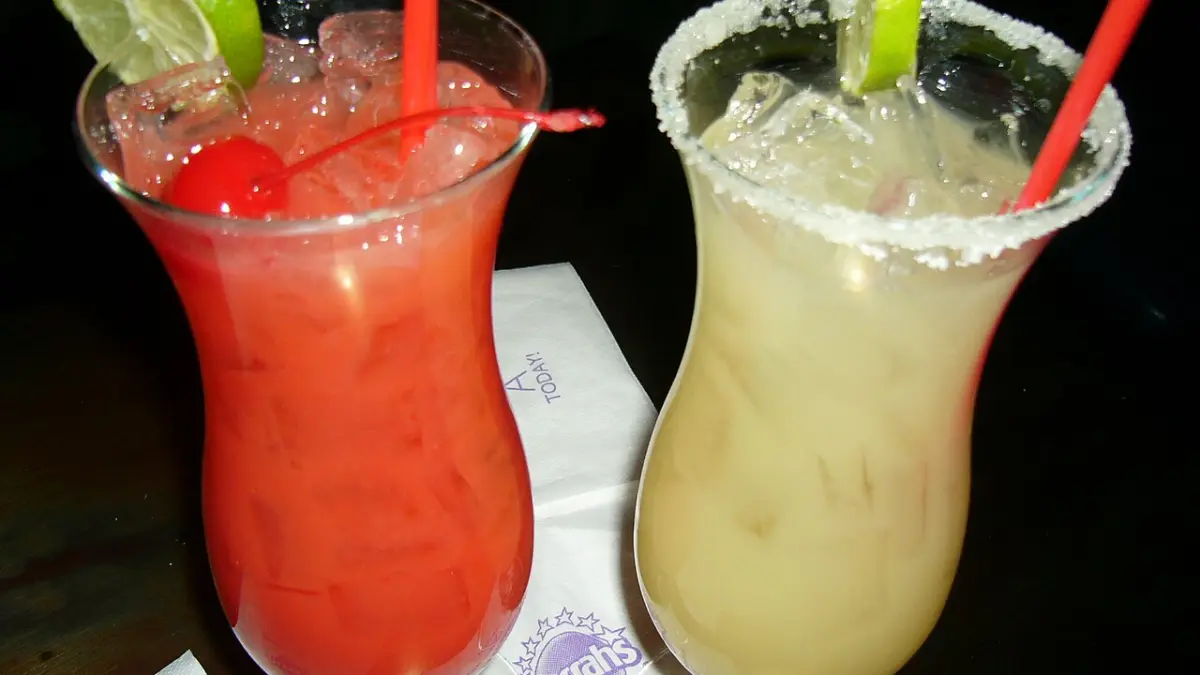 Two cocktails at a resort bar